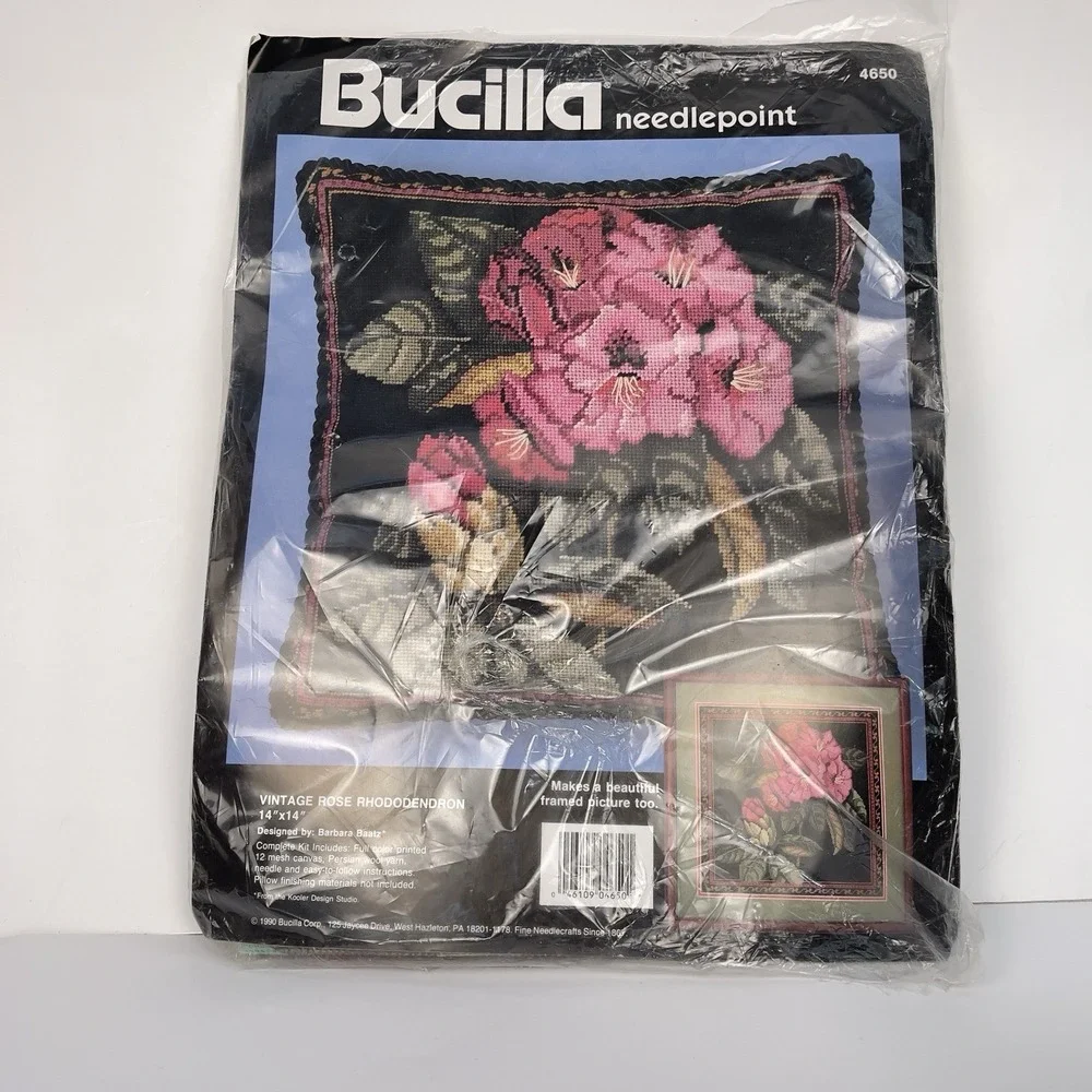 Bucilla Needlepoint Picture/Pillow Kit 1990 Vintage‎ Rose Rhododendron 4650 Read